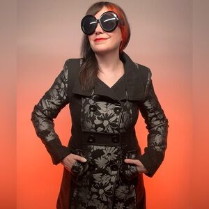 LOLA + LIZA / Black & Silver Floral Coat / Size 36